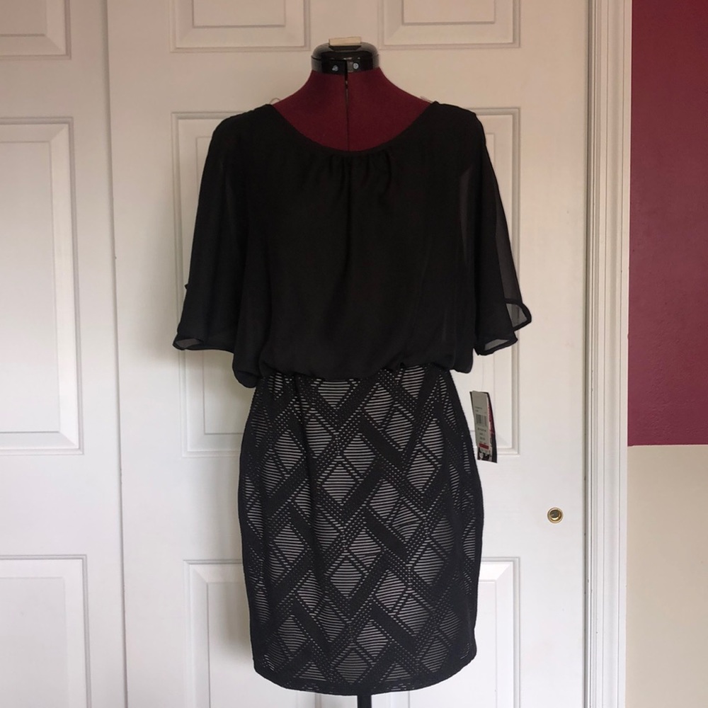 Black Blouse Top Dress With Mesh Buttom